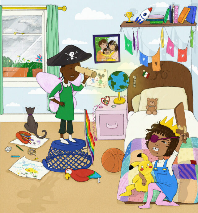 Children's illustration of a chaotic bedroom