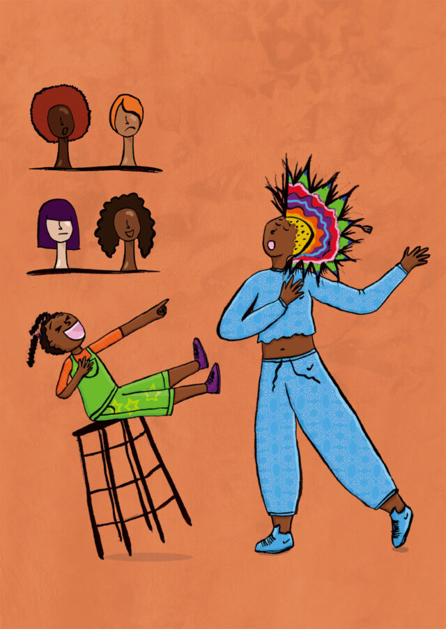 A woman and a girl at a hair salon