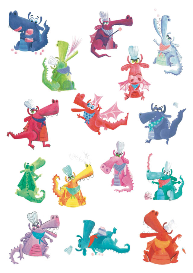 Children's illustrations of different dragons